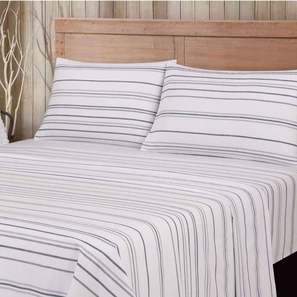 Mainstays King Size Sheet Set Grey Plaid Stripe 4 Piece Set Flannel